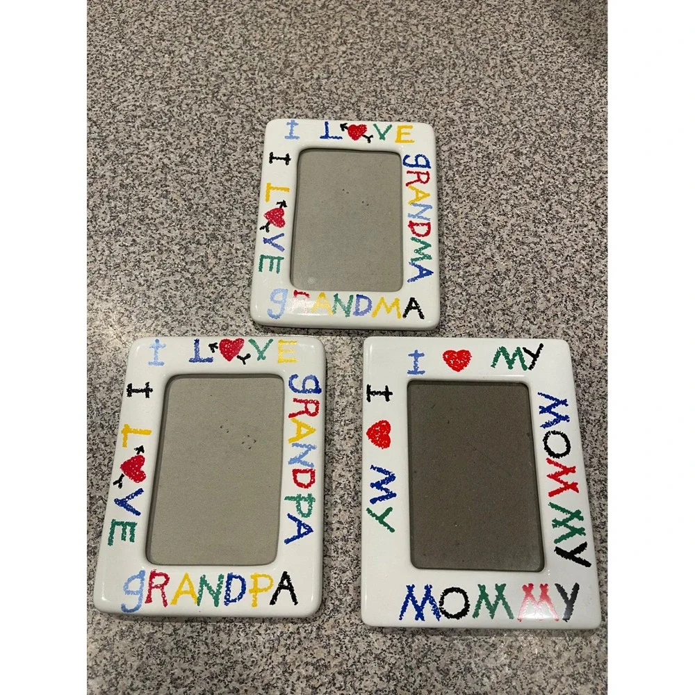 Vintage 1988 LVC Ceramic Picture Frames Set I Love Mommy Grandma Grandpa 3pc